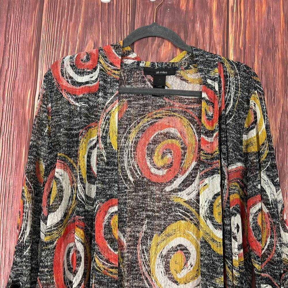 Ali Miles Womens Open Front Cardigan Sheer Swirl Pattern Art to Wear Size Medium - Picture 3 of 10
